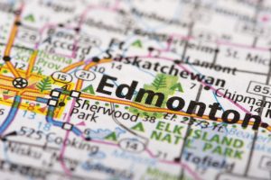 Close up view of Edmonton map